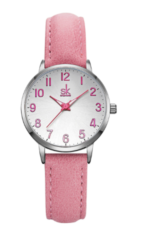 Montre Shengke avec bracelet de cuir rose